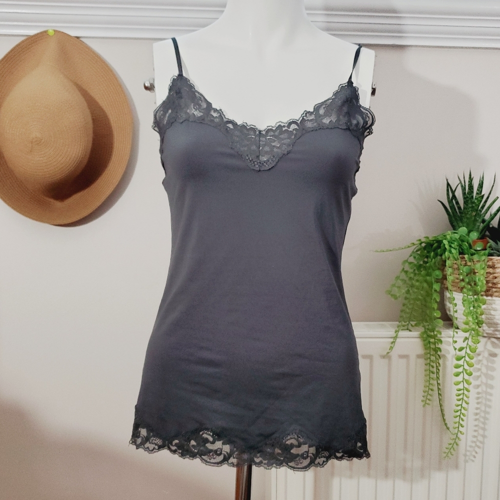 Vintage (New) Smart Set Satin Lace Cami in Charcoal Grey